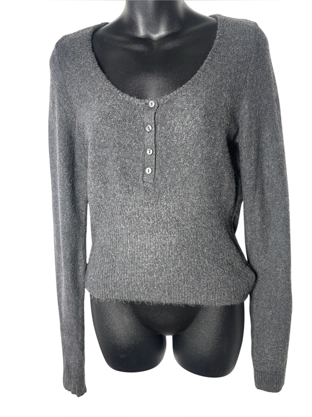 American eagle women’s large charcoal grey soft Henley crop long sleeve new
